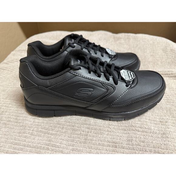 NEW Skechers Slip Resistant Work Shoes Black Leather Men\'s Size 12 main image 5